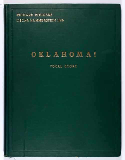 Celeste Holm's vocal score for Oklahoma! inscribed by Richard Rodgers.  New York: Williamson Music, 1943. Est. $3,000-5,000. Lot 12. Auction April 28.