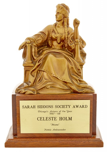 [ALL ABOUT EVE] The Sarah Siddons Society Award Presented to Celeste Holm, 1967. Est. $10,000-15,000. Lot 32. Auction April 28.