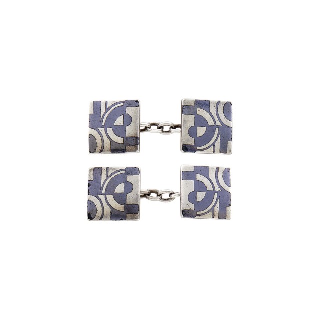 Gérard Sandoz Pair of Silver Niello Cufflinks, France, circa 1925. Est. $6,000-9,000. Lot 1122. Fine Jewelry. Auction June 23, 2021.