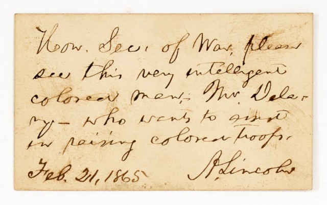 Abraham Lincoln Autograph note signed. 21 February 1865. Lot 36. Auction Sept 23, 2021.