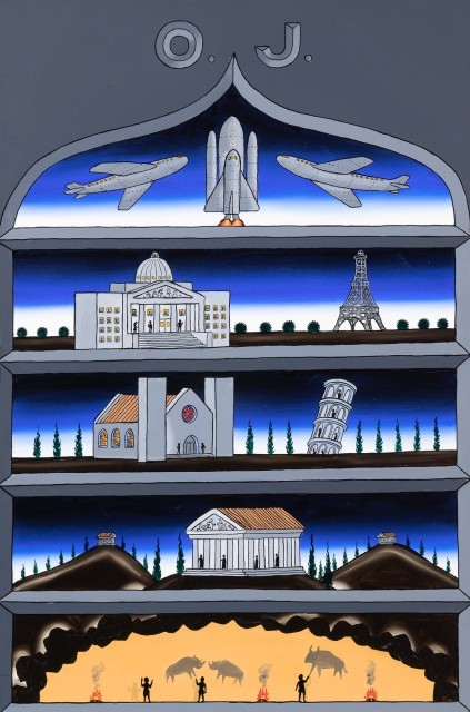 Roger Brown (1941-1997), The Advance of Civilization, 1995. Est. $30,000-50,000. Lot 84. Auction Oct 27.