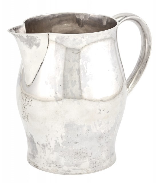 Paul Revere Jr. Silver Pitcher, Retailed by Ebenezer Moulton, Boston, circa 1805. Auction Nov 3, 2021.