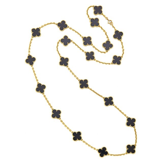 Van Cleef and Arpels Gold and Black Onyx 'Alhambra' Chain Necklace, France. Est. $10,000-15,000. Lot 1017. Fine Jewelry. Dec 15.