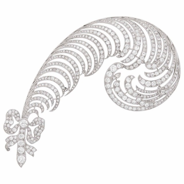 Cartier Paris Belle Époque Platinum and Diamond Feather Brooch, circa 1910. Est. $60,000-80,000. Lot 259. Important Jewelry. Dec 16.