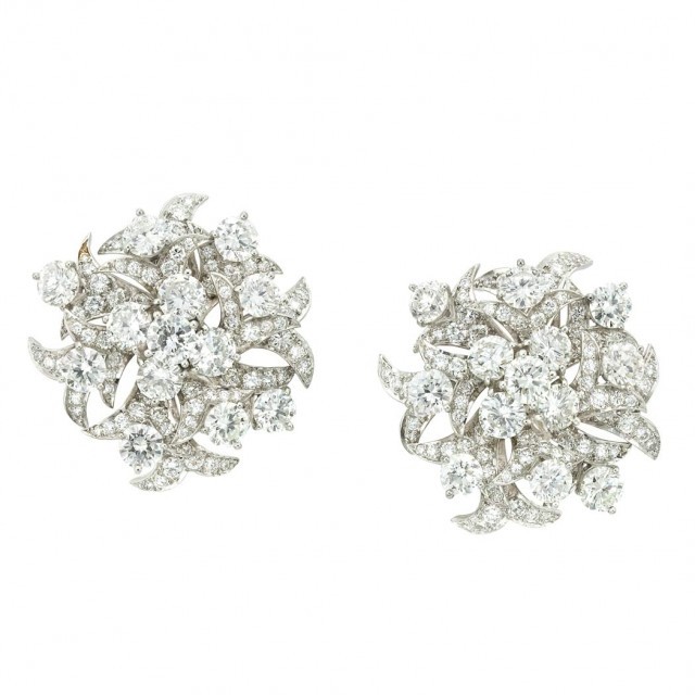 Pair of Platinum and Diamond Earclips, by Donald Claflin for Tiffany and Co. Sold for $46,875