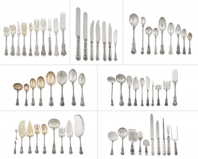 Tiffany and Co. Sterling Silver Olympian Pattern Flatware Service. Lot 152. Auction May 3, 2022
