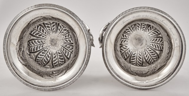 Pair of American Silver Two-Handled Vases, Thomas Fletcher and Sidney Gardiner, Philadelphia, 1832. Lot 1141. The Christine Biddle Wainwright Collection. Auction May 4, 2022.