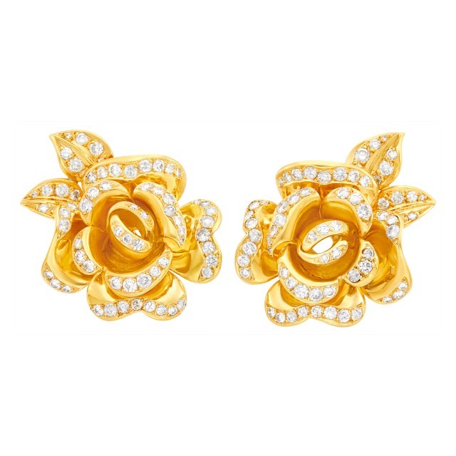 Marchak Pair of Gold and Diamond Flower Earclips, France. Sold for $6,250.