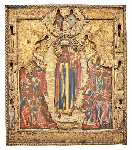 Russian Silver-Gilt Icon of the Mother of God, Joy to Those Who Grieve, The riza with the mark of Egor Petrov, Moscow, 1790. Lot 1117. Auction Oct 20.