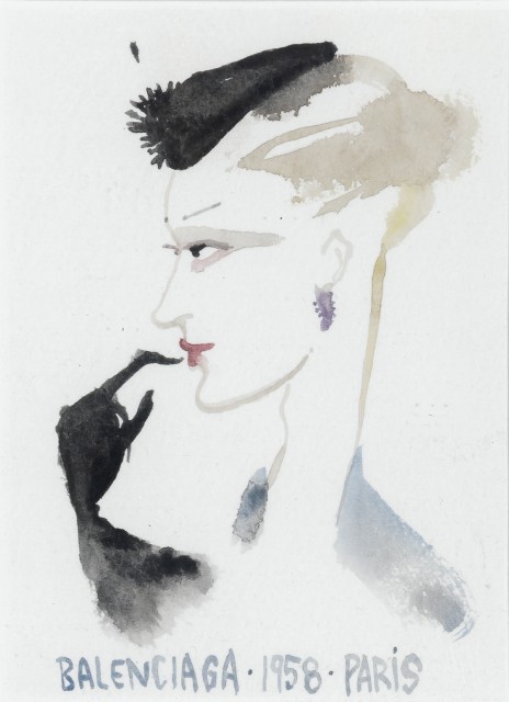 Ruben Toledo (b. 1961), Original Balenciaga Fashion Drawing. Lot 146. Auction Dec 7.