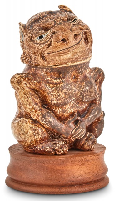 Martin Brothers Stoneware Grotesque Figural Tobacco Jar and Cover, 1888. Lot 383. Auction Dec 8.
