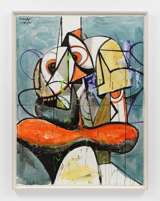 George Condo, Abstract Form Composition, 2022, Ink and acrylic on paper, 79 in. x 60 in. / 200.7 cm. x 152.4 cm. 