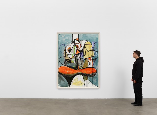 George Condo, Abstract Form Composition, 2022, Ink and acrylic on paper, 79 in. x 60 in. / 200.7 cm. x 152.4 cm.