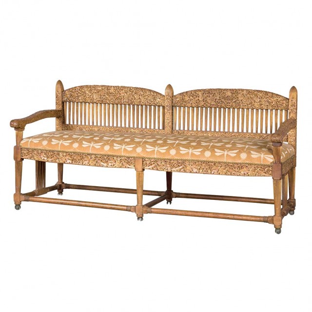 Louis Comfort Tiffany and Samuel Colman Aesthetic Movement Carved and Parcel Gilt Ash Settee Designed for the Music Room in the Louisine and Henry Osborne Havemeyer mansion, New York, circa 1890-91. Sold for $422,500.