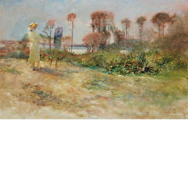 Louis Comfort Tiffany, Sarah at the Florida Shore, Oil on canvas, 15 x 23 1/4 inches. Sold for $87,500.