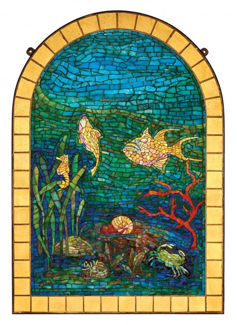 Tiffany Studios Bronze Framed Favrile Glass Mosaic Panel Commissioned for Dorothy Linn (Mrs. Cyrus McCormick), Lake Forest, Illinois, circa 1915-22. Sold for $93,750.