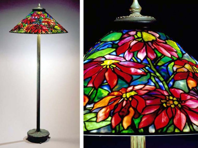 Tiffany Studios Patinated-Bronze and Leaded Favrile Glass Poinsettia Floor Lamp. Sold for $317,500.